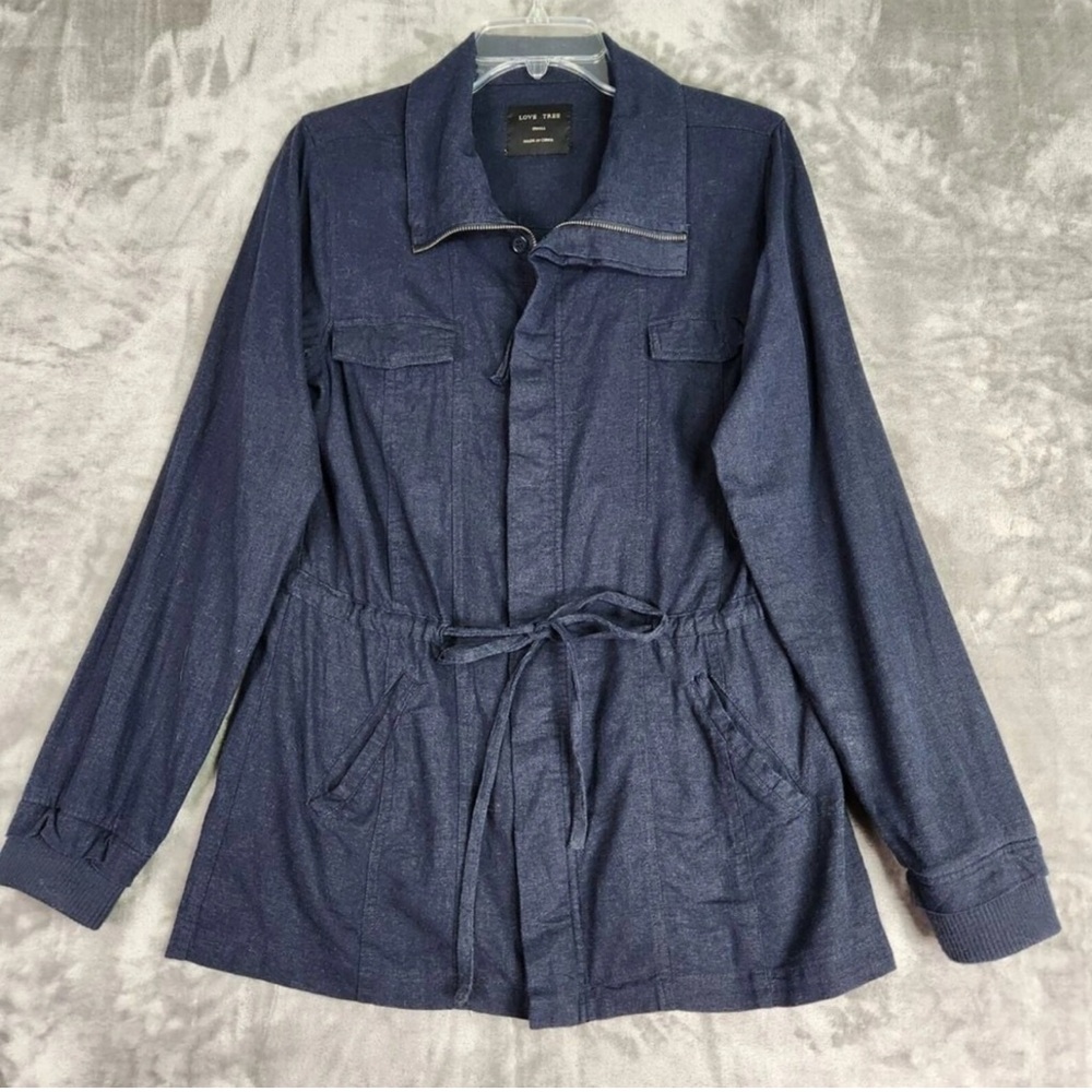 Love Tree Linen Blend Jacket – Navy – Women’s Size Large – Adjustable Waist - Picture 1 of 6